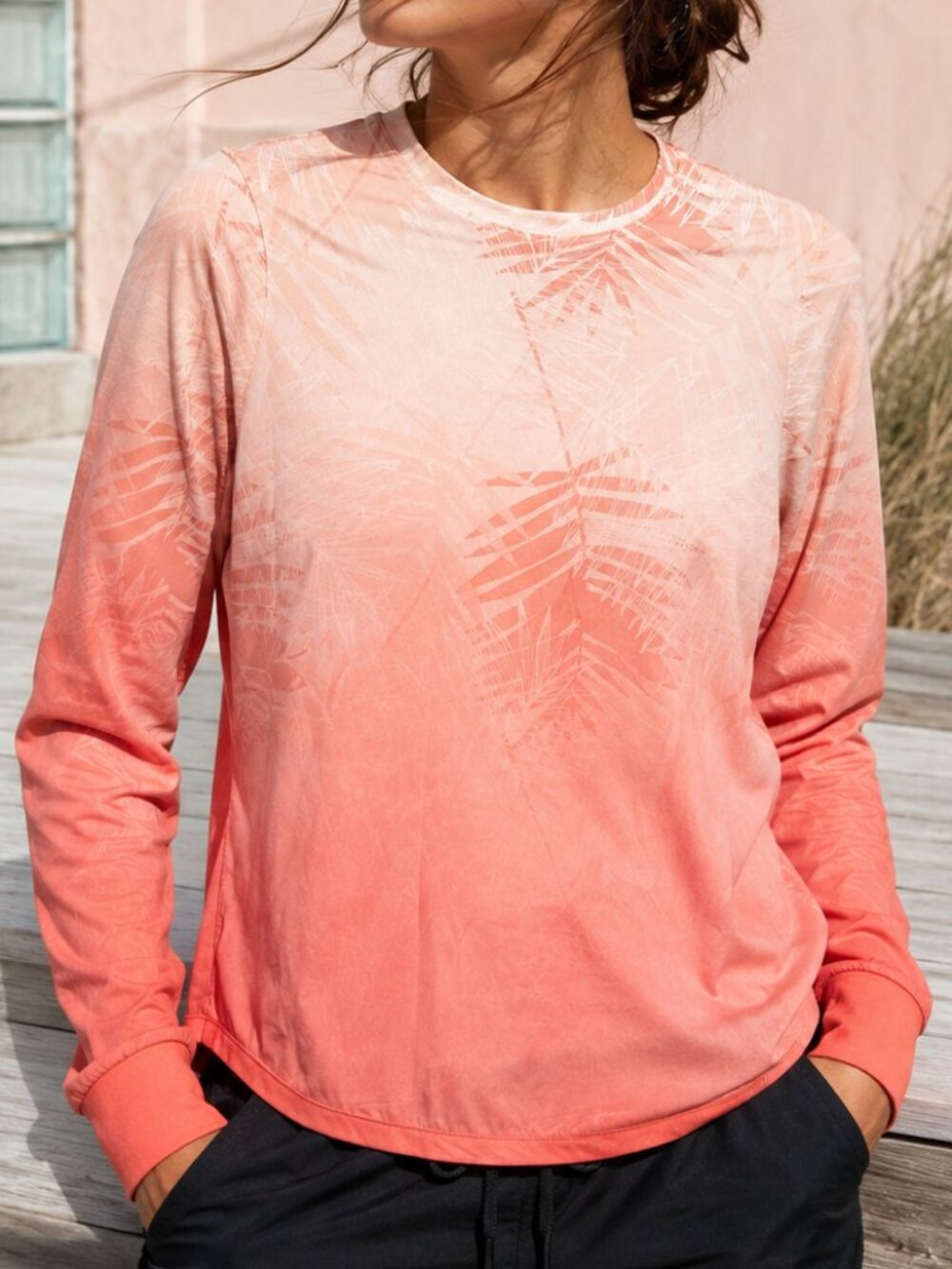 Realtree Fishing Shady Palms Performance Shirt S Mango Coral Ombre UPF 30 Surf
